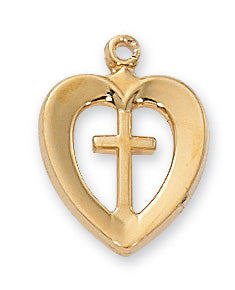 Gold over Sterling Heart with Cross Pendant - J419