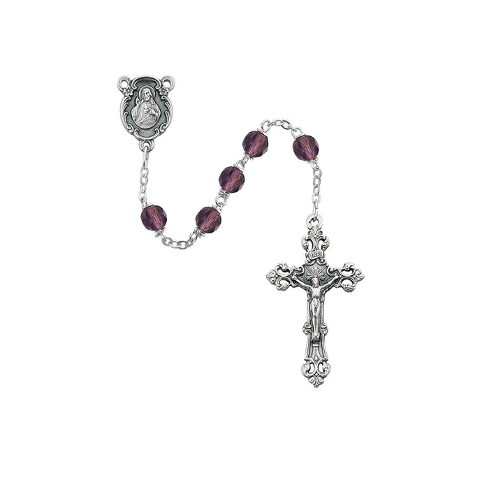 Dark Purple Glass February Rosary Boxed - 875-DAG