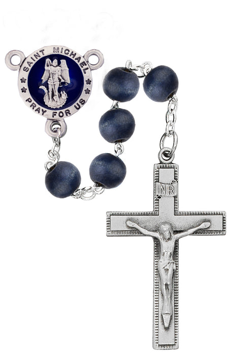 Blue Wood St Michael Rosary Boxed - R772F