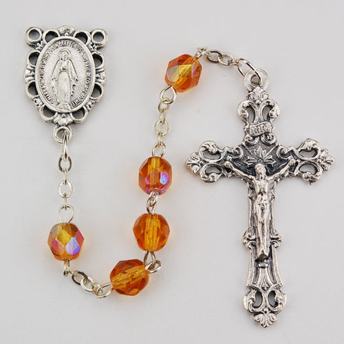 Amber Glass November Rosary Boxed - R391-TOG