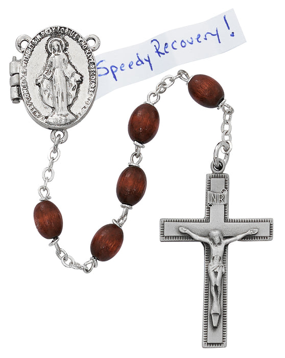 Brown Prayer Petition Locket Rosary Boxed - R590DF