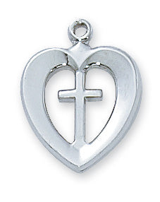 Sterling Silver Heart and Cross Pendant - L419