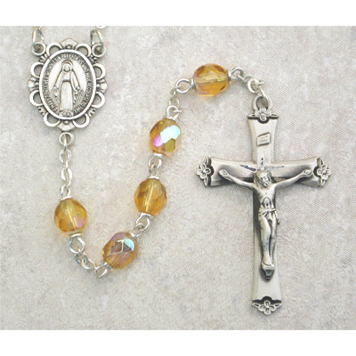 Amber Glass November Rosary Boxed - 875L-TOF