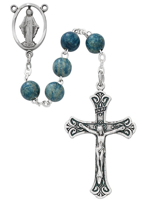 Light Blue Wood Rosary Boxed  - R631F