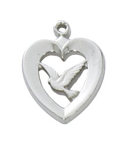 Sterling Silver Heart with Dove Pendant - L638