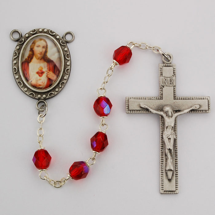 Red Aurora Sacred Heart Rosary Boxed - R220DF